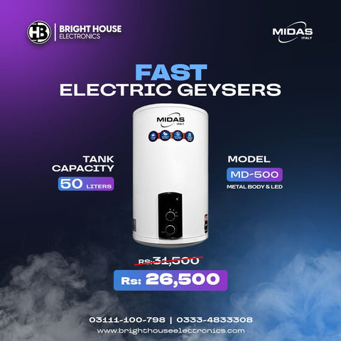 Midas (Italy) Electric Fast Geyser MD - 500 50L Eco Series - Bright House Electronics